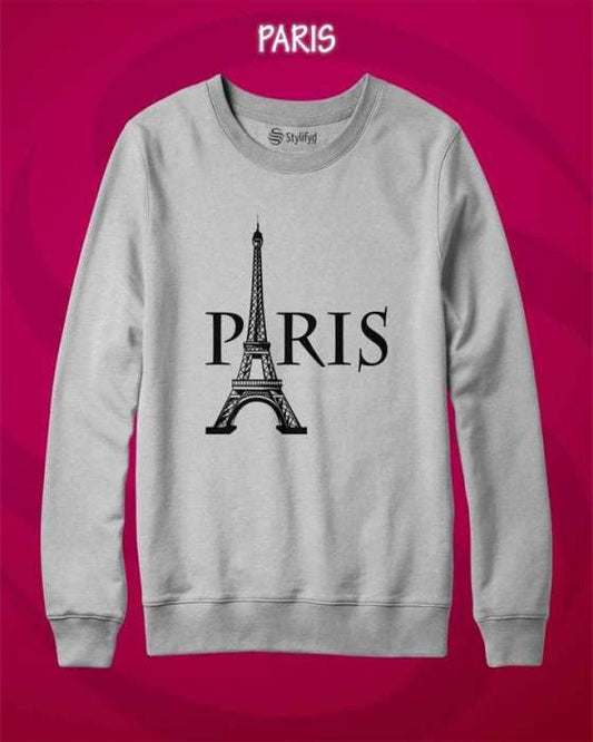 Grey Paris Printed Sweat Shirt For womens - DENIMS - Hoodies & Sweatshirts - 