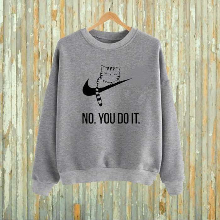 Grey You do it cat round neck sweat shirt For Women - DENIMS - Hoodies & Sweatshirts - 