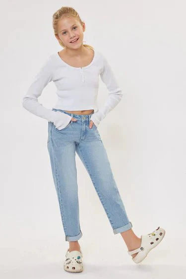 Halo Mid Rise Mini Mom Kid Jeans - DENIMS - Girls Jeans - 