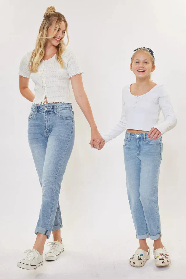 Halo Mid Rise Mini Mom Kid Jeans - DENIMS - Girls Jeans - 