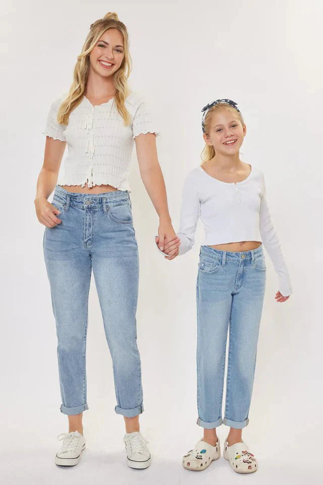 Halo Mid Rise Mini Mom Kid Jeans - DENIMS - Girls Jeans - 