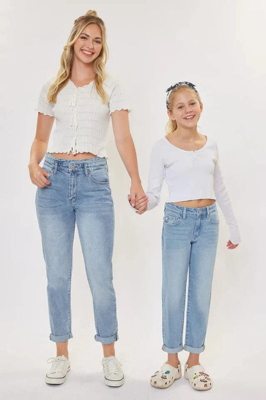 Halo Mid Rise Mini Mom Kid Jeans - DENIMS - Girls Jeans - 