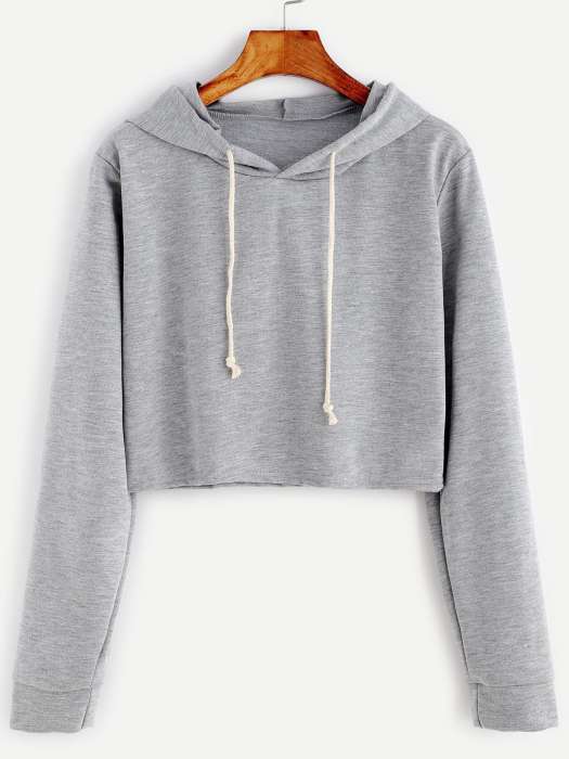 Har Maal Plain Grey Crop Hoodie for Women - DENIMS - Hoodies & Sweatshirts - 