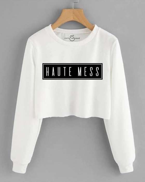Haute Mess Crop Printed Fleece Sweatshirt For womens - DENIMS - Hoodies & Sweatshirts - 