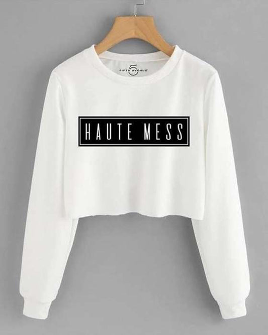 Haute Mess Crop Printed Fleece Sweatshirt For womens - DENIMS - Hoodies & Sweatshirts - 