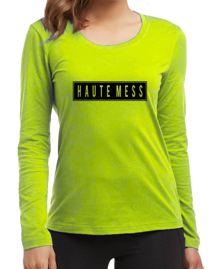 Haute Mess New Fashion Light Green Round Neck High Graphic Full Sleev - DENIMS - Tops & T - Shirts - 