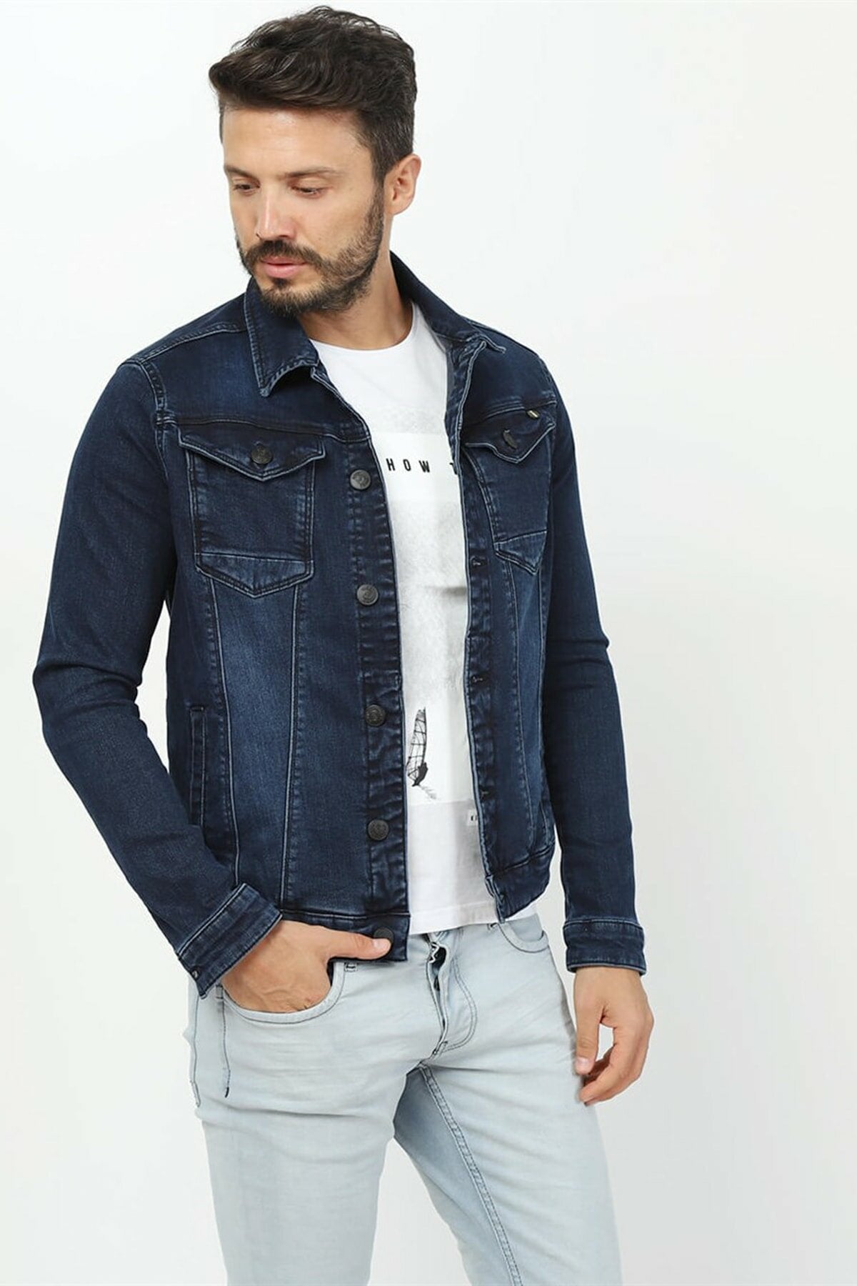 HB Mens Denim Jacket Stretchable Fine Lycra - DENIMS - Denim Jacket - 