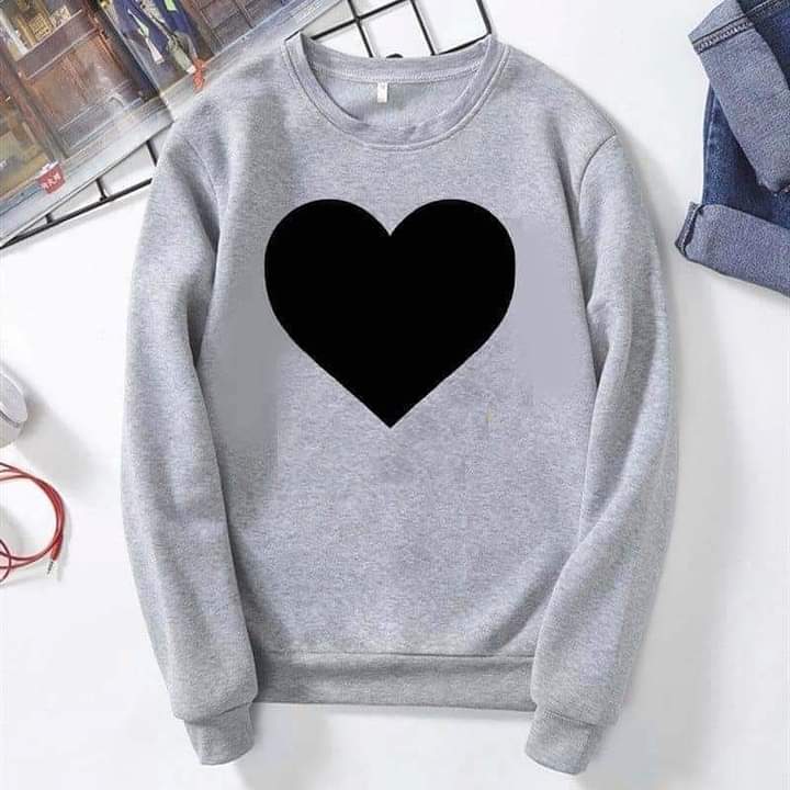 Heart Printed Fleece Full Sleeves Pull Over Sweatshirt For Women - DENIMS - Hoodies & Sweatshirts - 