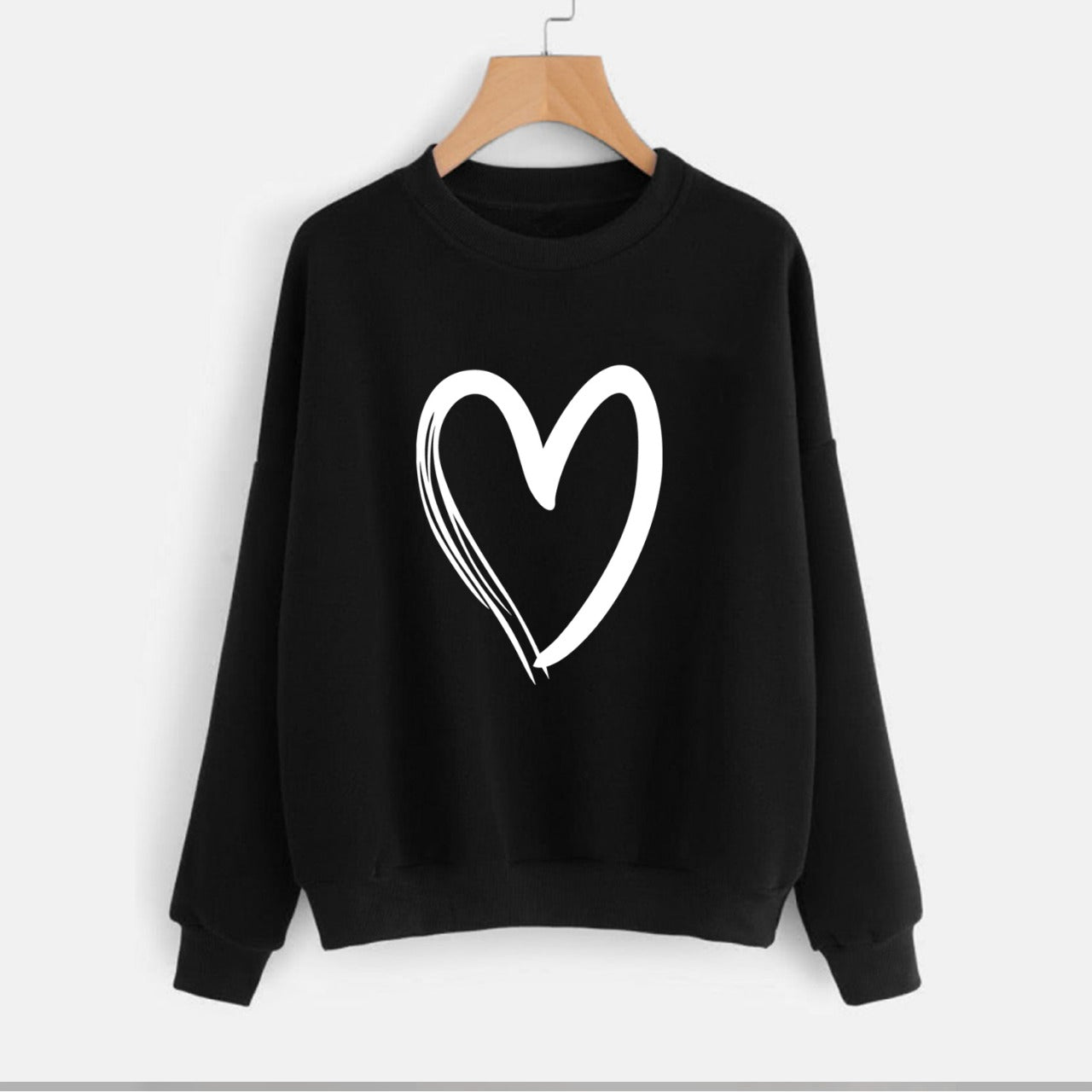 Heart Printed Fleece Full Sleeves Pull Over Sweatshirt For Women - DENIMS - Hoodies & Sweatshirts - 