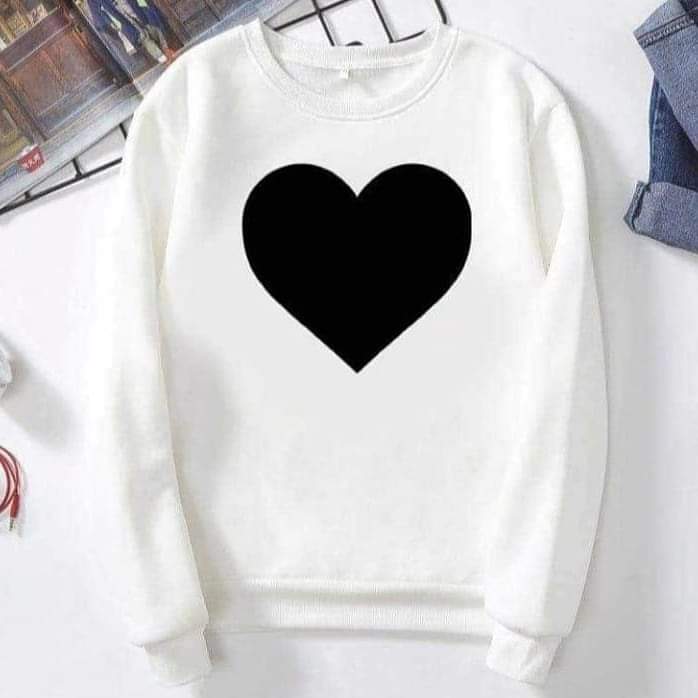 Heart Printed Fleece Full Sleeves Pull Over Sweatshirt For Women - DENIMS - Hoodies & Sweatshirts - 