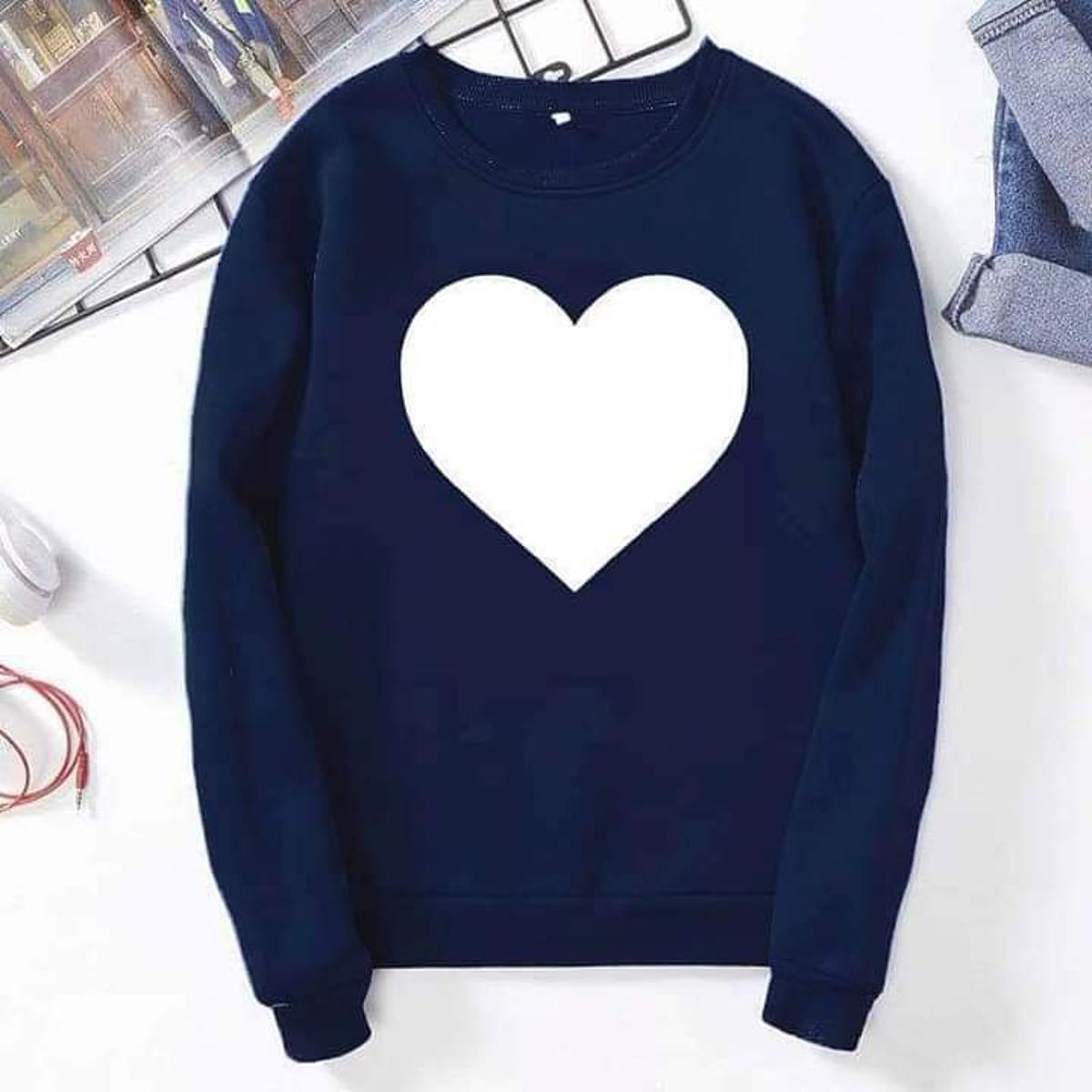 Heart Printed Fleece Full Sleeves Pull Over Sweatshirt For Women - DENIMS - Hoodies & Sweatshirts - 