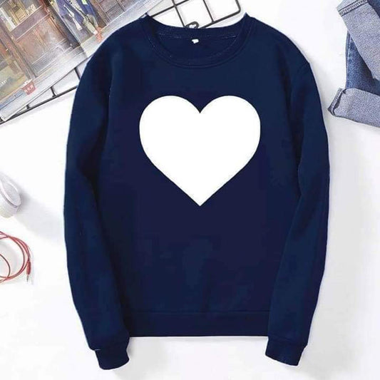 Heart Printed Fleece Full Sleeves Pull Over Sweatshirt For Women - DENIMS - Hoodies & Sweatshirts - 