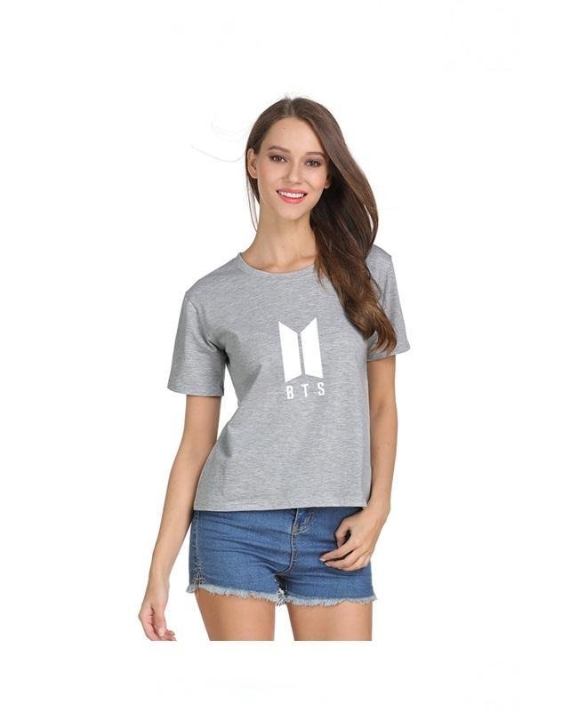 Heather Grey BTS Cotton Printed T - Shirt For Women - DENIMS - Tops & T - Shirts - 