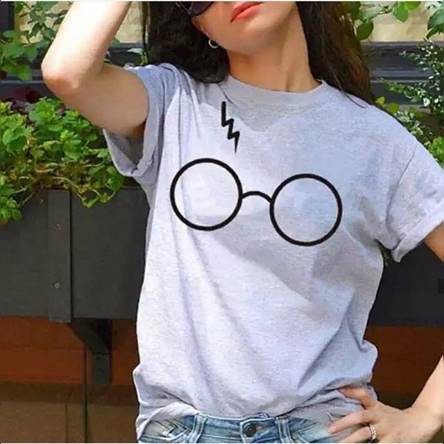 Heather Grey Harry Glasses Cotton Printed T - shirt For Womens - DENIMS - Tops & T - Shirts - 