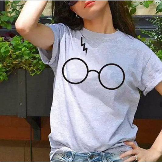 Heather Grey Harry Glasses Cotton Printed T - shirt For Womens - DENIMS - Tops & T - Shirts - 