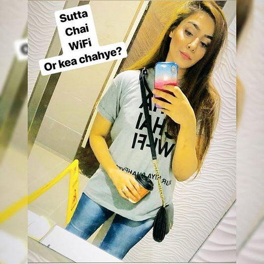 Heather Grey Sutta Chai Wifi Aur Kya Chaye Printed T - Shirt For Women - DENIMS - Tops & T - Shirts - 