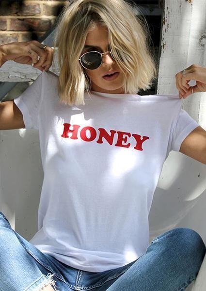 HONEY Printed Short - sleeved T - Shirt - DENIMS - Tops & T - Shirts - 