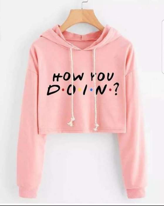 How You Doin Crop Printed Fleece Hoodie For womens - DENIMS - Hoodies & Sweatshirts - 