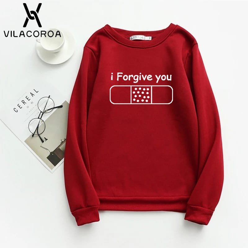 I Forgive You Printed Fleece Full Sleeves Pull Over Sweatshirt For Women - DENIMS - Hoodies & Sweatshirts - 