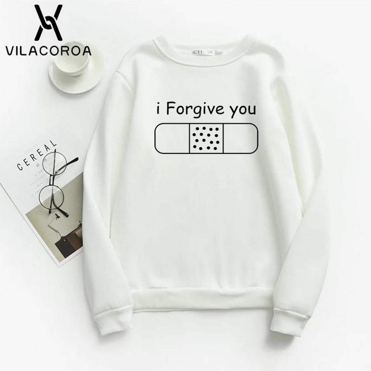 I Forgive You Printed Fleece Full Sleeves Pull Over Sweatshirt For Women - DENIMS - Hoodies & Sweatshirts - 