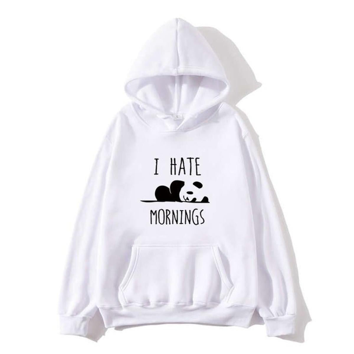 I Hate Morning Fleece Full Sleeves Pull Over Hoodie For Women - DENIMS - Hoodies & Sweatshirts - 