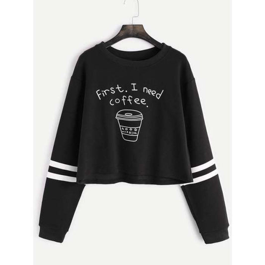 I Need Coffee Crop Printed Fleece SweatShirt for - DENIMS - Hoodies & Sweatshirts - 