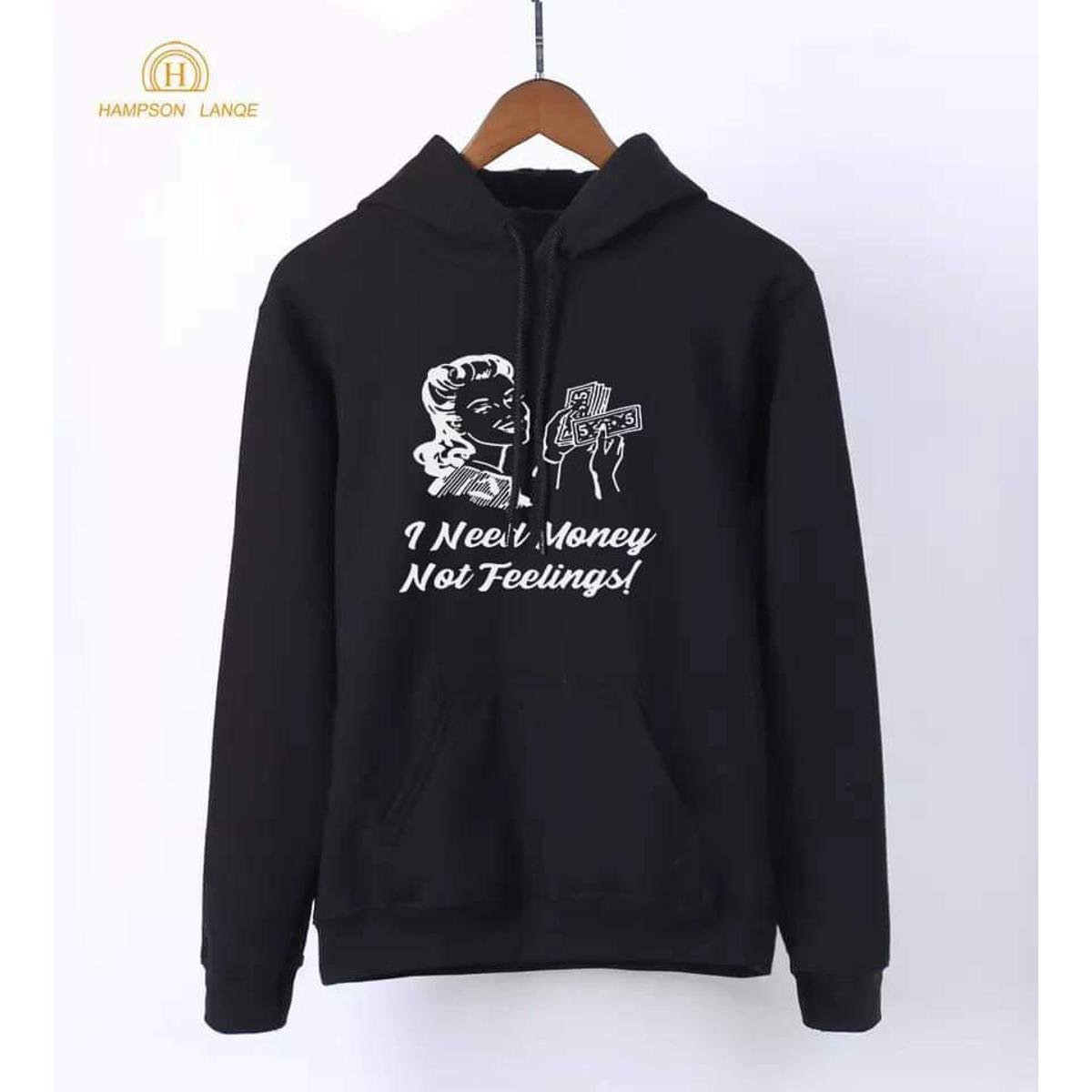 I Need Money Not Feelings Printed Fleece Ribbed Neck Fullsleeves Sweatshirt - DENIMS - Hoodies & Sweatshirts - 