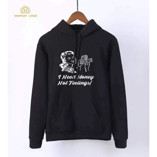 I Need Money Not Feelings Printed Fleece Ribbed Neck Fullsleeves Sweatshirt - DENIMS - Hoodies & Sweatshirts - 