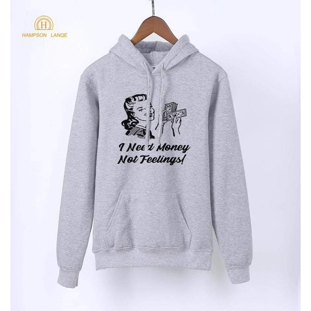 I Need Money Not Feelings Printed Fleece Ribbed Neck Fullsleeves Sweatshirt - DENIMS - Hoodies & Sweatshirts - 