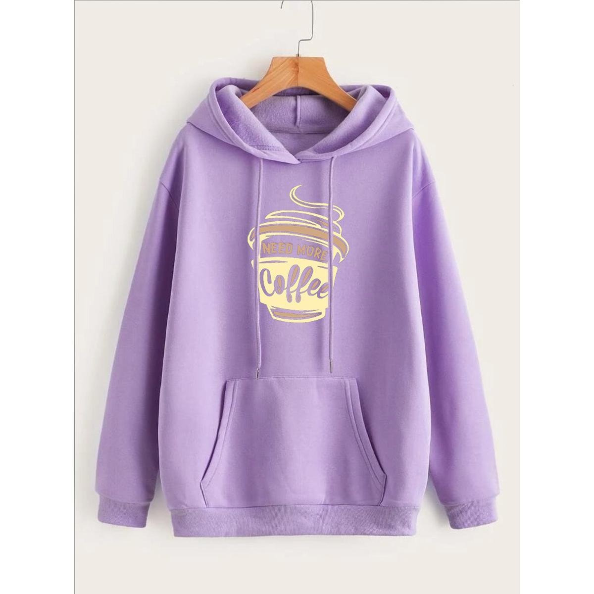 I Need More Coffee Printed Fleece Full Sleeves Pull Over Hoodie For Women - DENIMS - Hoodies & Sweatshirts - 