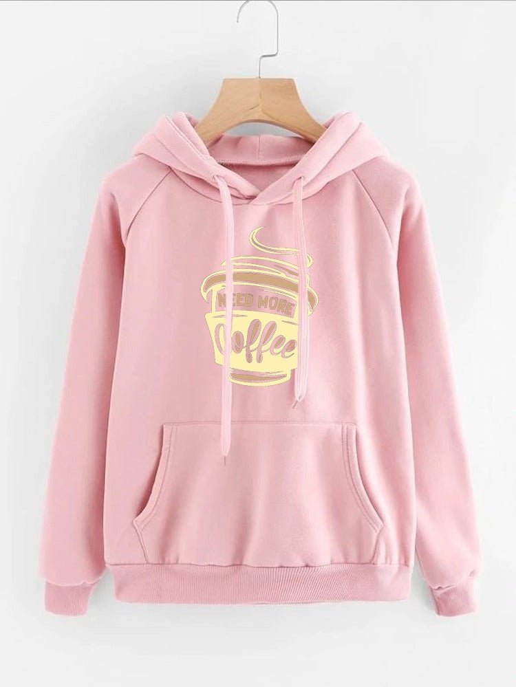 I Need More Coffee Printed Fleece Full Sleeves Pull Over Hoodie For Women - DENIMS - Hoodies & Sweatshirts - 