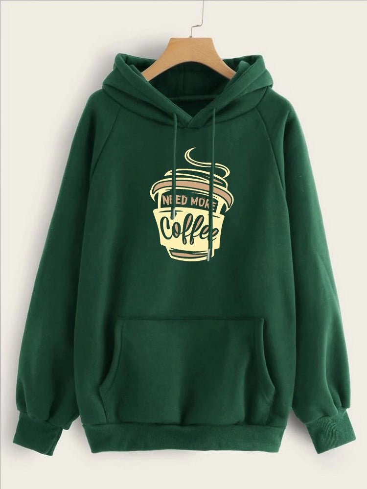 I Need More Coffee Printed Fleece Full Sleeves Pull Over Hoodie For Women - DENIMS - Hoodies & Sweatshirts - 