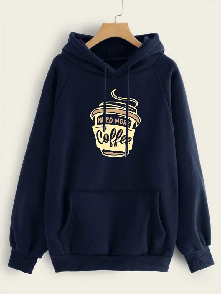 I Need More Coffee Printed Fleece Full Sleeves Pull Over Hoodie For Women - DENIMS - Hoodies & Sweatshirts - 