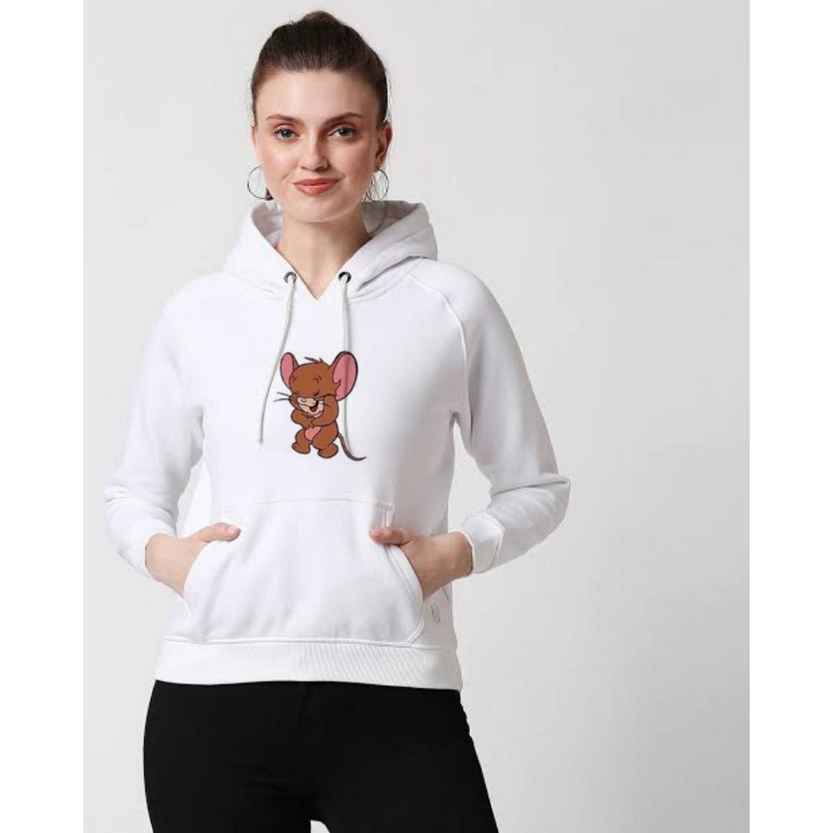 jerry White Fleece Full Sleeves Pull Over Hoodie For Women - DENIMS - Hoodies & Sweatshirts - 