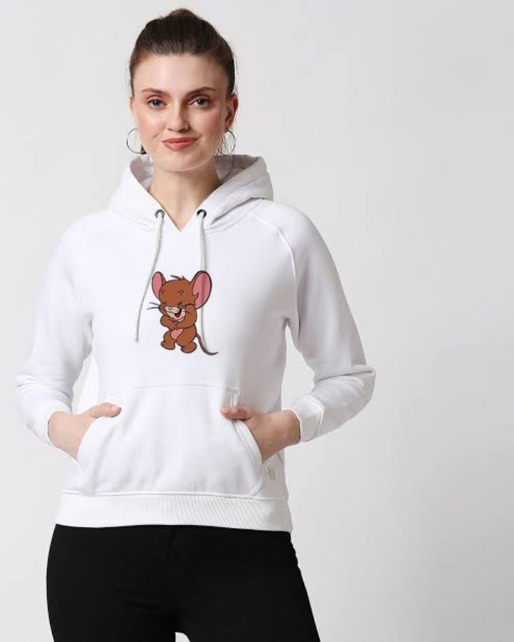 jerry White Fleece Full Sleeves Pull Over Hoodie For Women - DENIMS - Hoodies & Sweatshirts - 