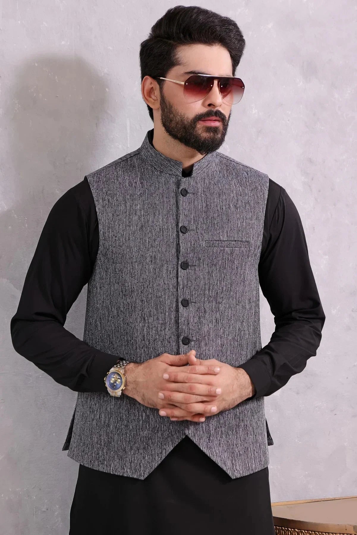 Jute Suiting Waistcoat with Matching Blended Kameez Shalwar - DENIMS - Shalwar Kameez - 