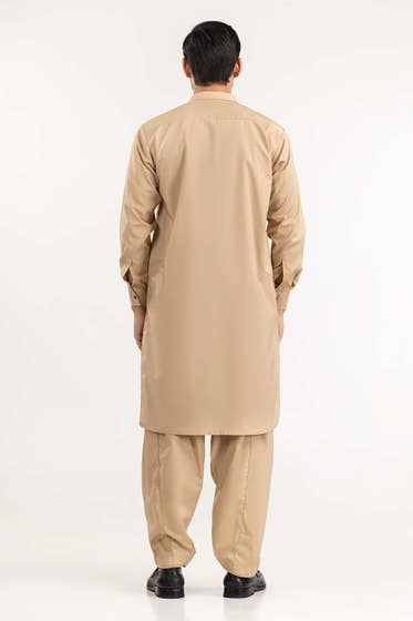 Khaki Basic Shalwar Kameez - DENIMS - Shalwar Kameez - 