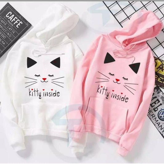 Kitty Inside Printed Fleece Full Sleeves Pull Over Hoodie For Women - DENIMS - Hoodies & Sweatshirts - 