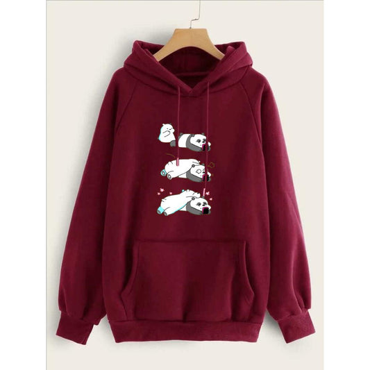 Lazy Bears Printed Fleece Full Sleeves Pull Over Hoodie For Women - DENIMS - Hoodies & Sweatshirts - 