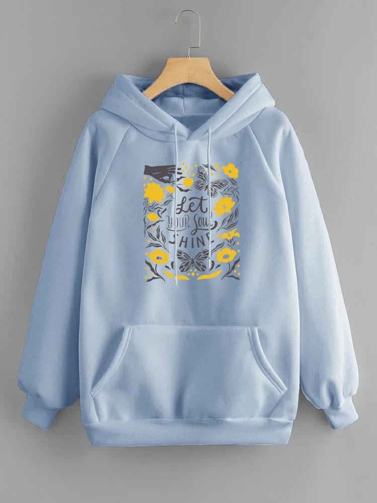 Let Your Soul Shine Printed Fleece Full Sleeves Pull Over Hoodie For Women - DENIMS - Hoodies & Sweatshirts - 