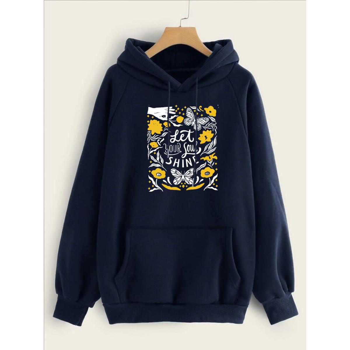 Let Your Soul Shine Printed Fleece Full Sleeves Pull Over Hoodie For Women - DENIMS - Hoodies & Sweatshirts - 