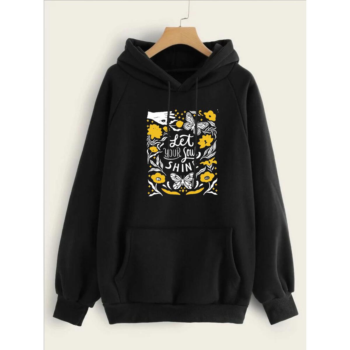 Let Your Soul Shine Printed Fleece Full Sleeves Pull Over Hoodie For Women - DENIMS - Hoodies & Sweatshirts - 