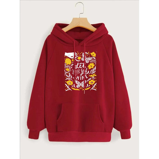 Let Your Soul Shine Printed Fleece Full Sleeves Pull Over Hoodie For Women - DENIMS - Hoodies & Sweatshirts - 