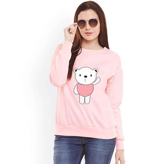 Light Pink Something Meow Print Sweat Shirt SS 89 - DENIMS - Hoodies & Sweatshirts - 