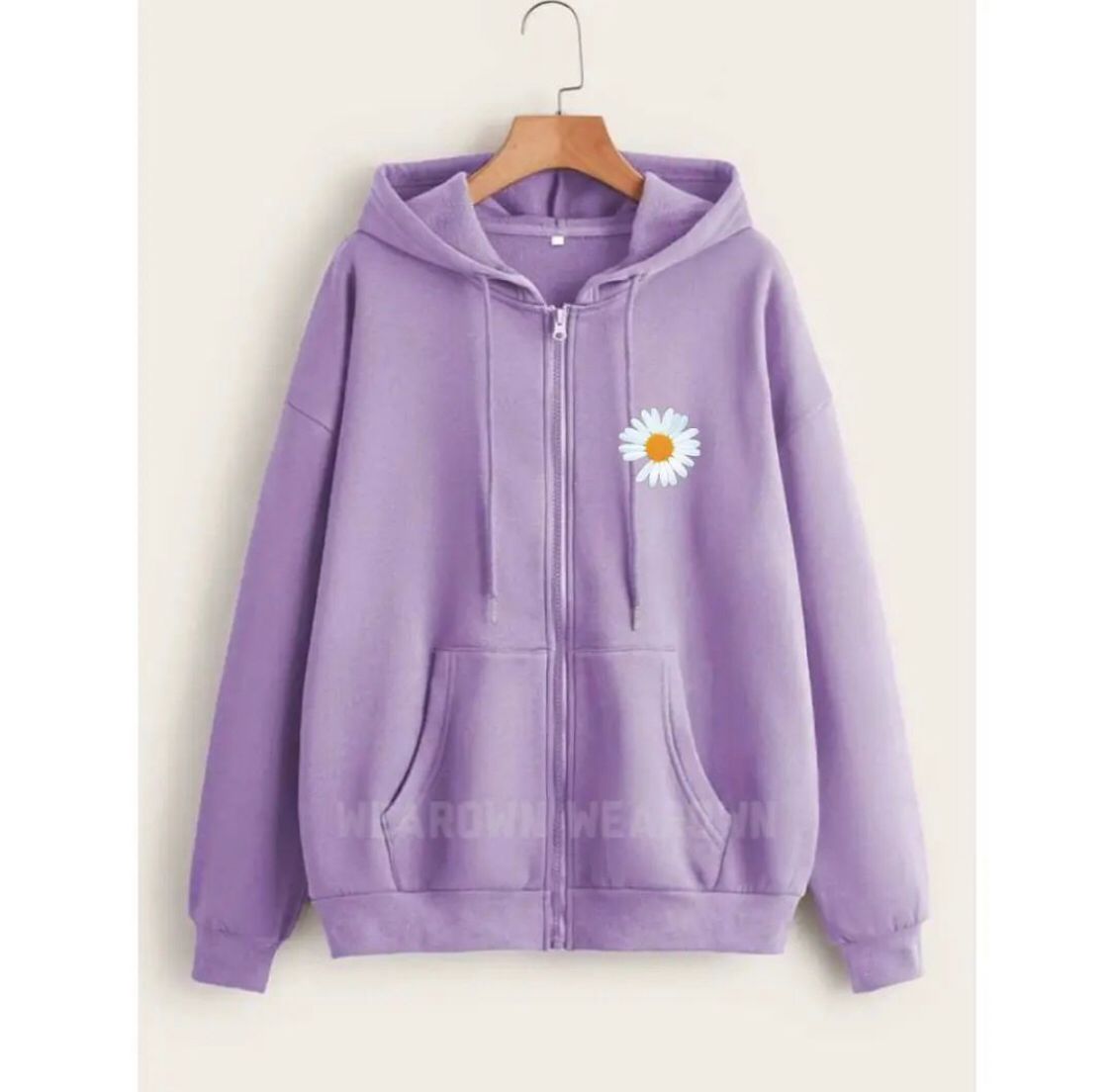 Light Purple Daisy Fleece Full Seeves Zipper Hoodie For Women - DENIMS - Hoodies & Sweatshirts - 