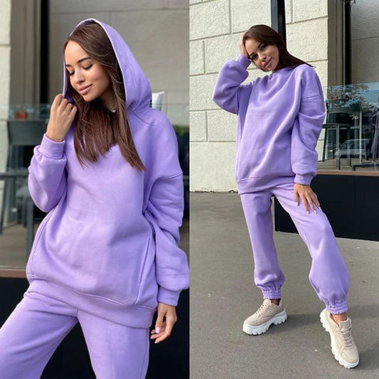 Lilac Plain Fleece Winter Hoodie For Women - DENIMS - Hoodies & Sweatshirts - 