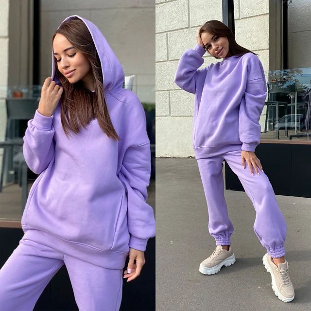 Lilac Plain Fleece Winter Hoodie For Women - DENIMS - Hoodies & Sweatshirts - 