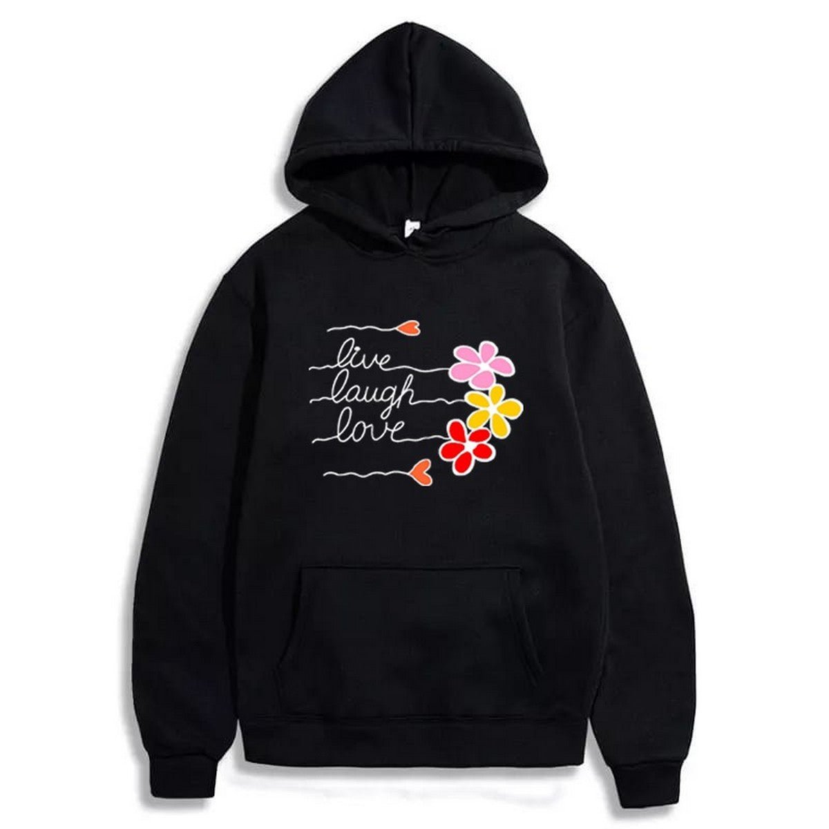 LIve Laugh Love Printed Fleece Full Sleeves Pull Over Hoodie For Women - DENIMS - Hoodies & Sweatshirts - 