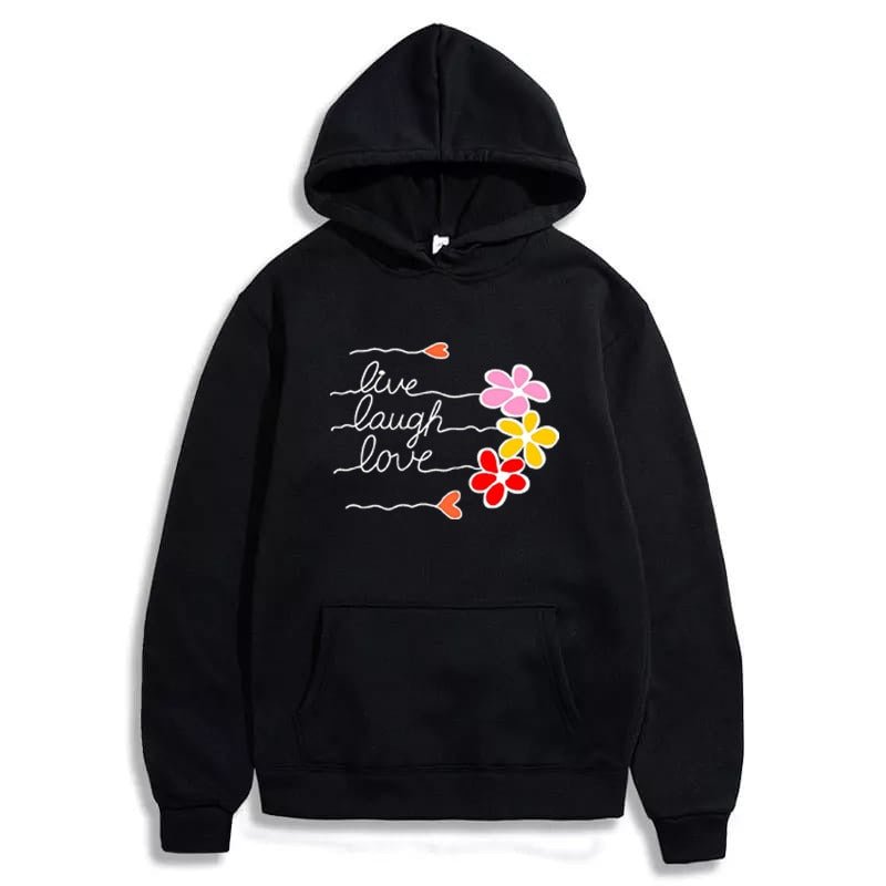 LIve Laugh Love Printed Fleece Full Sleeves Pull Over Hoodie For Women - DENIMS - Hoodies & Sweatshirts - 