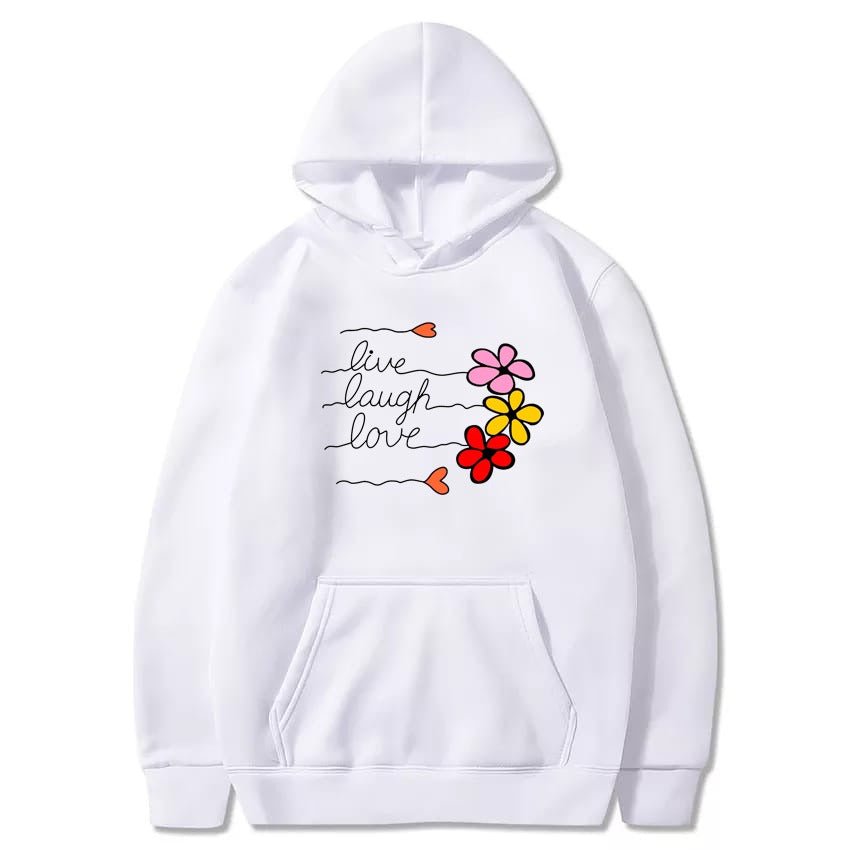 LIve Laugh Love Printed Fleece Full Sleeves Pull Over Hoodie For Women - DENIMS - Hoodies & Sweatshirts - 
